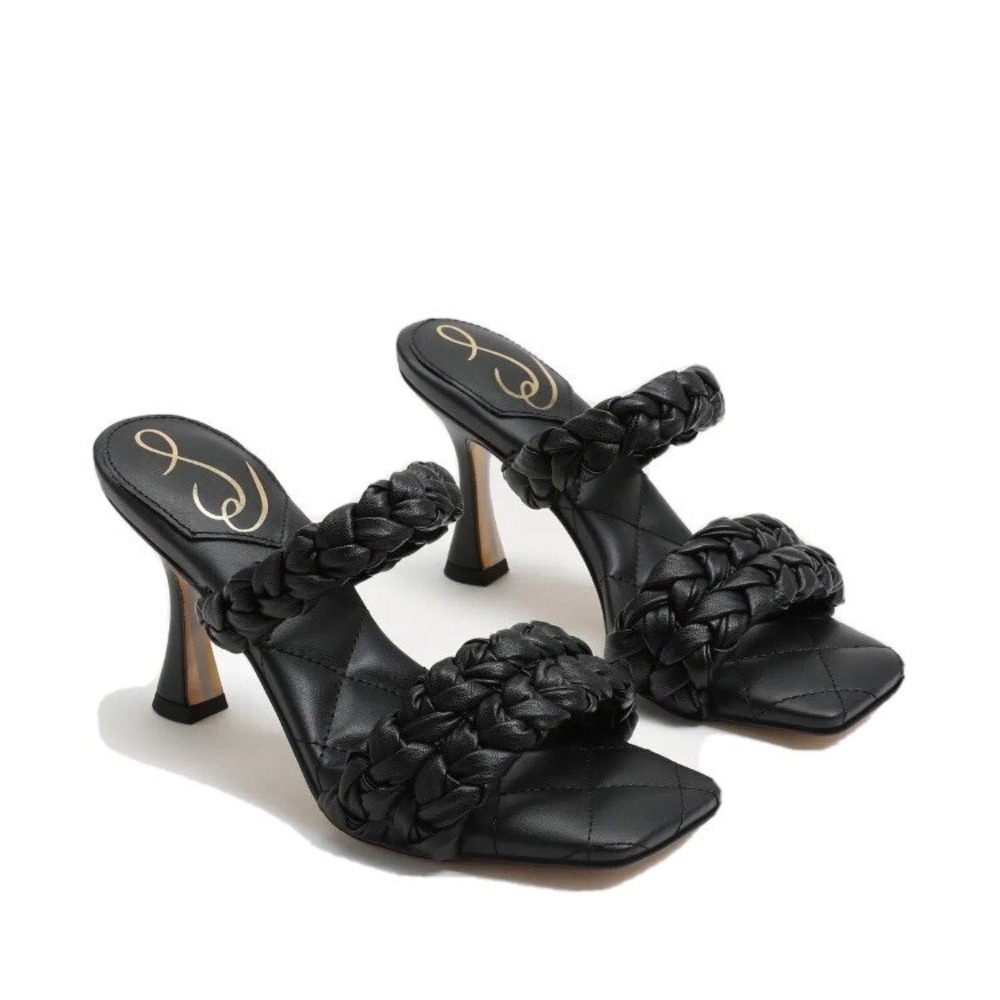 Sam Edelman NEW Meghan Black Nappa Woven Square Toe Mule Sandals Womens Size 6.5